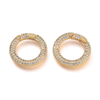 Brass Micro Pave Cubic Zirconia Spring Gate Rings, O Rings, Golden, Clear, 19.5x3mm, Inner Diameter: 12.5mm
