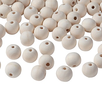 Natural Unfinished Wood Beads, Round Wooden Loose Beads Spacer Beads for Craft Making, Lead Free, Moccasin, 14mm, Hole: 3.5~4mm