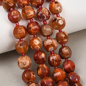 Natural Fire Crackle Agate Beads Strands, Dyed & Heated, Fig Shaped, with Seed Beads, 10~11x9.5~10mm, Hole: 1.2mm, about 33pcs/strand, 15.55''(39.5cm)