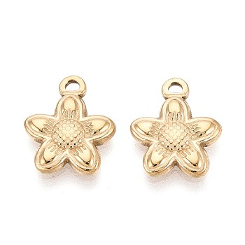 304 Stainless Steel Pendants, Sunflower Charms , Real 14K Gold Plated, 14x11.5x2mm, Hole: 1.5mm