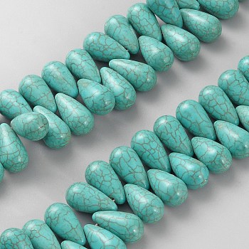 Synthetic Turquoise Dyed Beads Strands, Teardrop, Top Drilled, 25x12mm, Hole: 1mm, about 80pcs/strand, 16.34''(41.5cm)