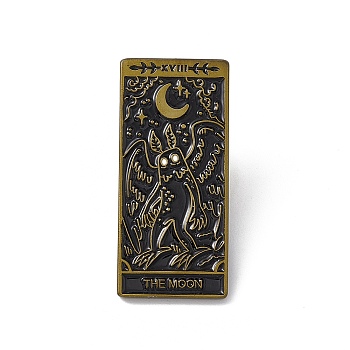 The Moon with Oblong Tarot Card Enamel Pin, Brass Brooch for Backpack Clothes, Red Copper, 30x14x2mm, Pin: 1.2mm.