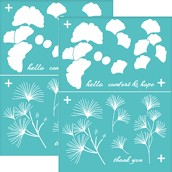 Self-Adhesive Silk Screen Printing Stencil, for Painting on Wood, DIY Decoration T-Shirt Fabric, Turquoise, Ginkgo Leaf Pattern, 195x140mm