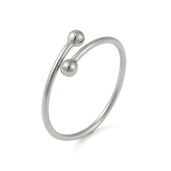 Non-Tarnish 304 Stainless Steel Round Ball Open Cuff Finger Rings for Women, Stainless Steel Color, 4mm, Inner Diameter: 17mm