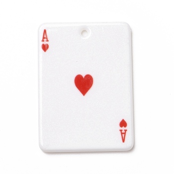 Printed Acrylic Pendants, Rectangle with Playing Cards Pattern, Ace of Hearts, Red, 36x25.5x2mm, Hole: 1.8mm