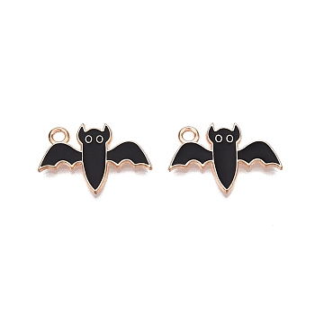 Halloween Theme Alloy Enamel Pendants, Cadmium Free & Lead Free, Light Gold, Bat, 14x20.5x1.5mm, Hole: 1.8mm