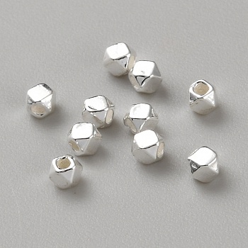 925 Sterling Silver Beads, Polygon, Silver, 2x2x2mm, Hole: 0.8mm