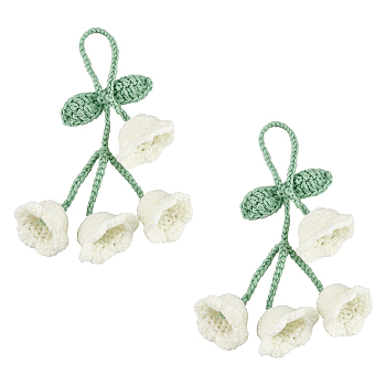 2Pcs Crochet Lily of The Valley Polyester Car Hanging Pendant, for Auto Rear View Mirror and Car Interior Hanging Accessories, Light Goldenrod Yellow, 188mm