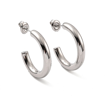 304 Stainless Steel Stud Earrings for Women, C-Shaped, Stainless Steel Color, 25~25.5x4mm, Pin: 0.7mm