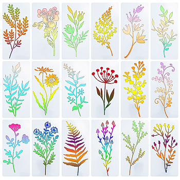 PET Plastic Drawing Painting Stencils Templates, Rectangle, Flower, 152x76x0.3mm, 18pcs/set