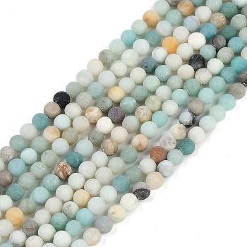 Natural Flower Amazonite Beads Strands, Round, Frosted, 4~4.8mm, Hole: 0.8mm, about 95pcs/strand, 14.76''(37.5cm)