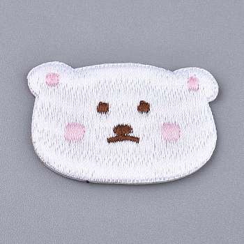Computerized Embroidery Cloth Self Adhesive Reusable Patches, Stick on Patch, for Kids Clothing, Jackets, Jeans, Backpacks, Bear, White, 45x30x2mm