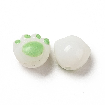 Opaque Acrylic Beads, Cat Paw, Medium Spring Green, 11x12x9.7mm, Hole: 1.6mm