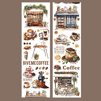 Coffee Theme Decorative Paper Tapes Rolls, Self-adhesion Paper Sheets, for DIY Scrapbooking, Food, 60x2mm