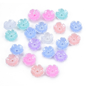 Resin Imitation Pearl Bead Caps, 5-Petal, Flower, Mixed Color, 10x10x3.5mm, Hole: 1.4mm