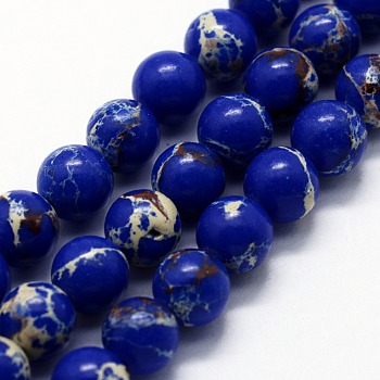Synthetic Imperial Jasper Beads Strands, Dyed, Round, Medium Blue, 6mm, Hole: 0.8mm, about 63pcs/strand, 14.76 inch(37.5cm)