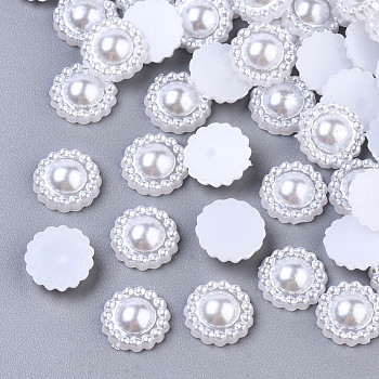 ABS Plastic Imitation Pearl Cabochons, Flower, White, 9x3mm, about 1000pcs/bag