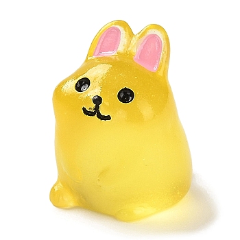 Rabbit Luminous Resin Display Decorations, Glow in the Dark, for Car or Home Office Desktop Ornaments, Gold, 17.5x16x21.5mm