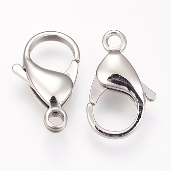 304 Stainless Steel Lobster Claw Clasps, Parrot Trigger Clasps, Stainless Steel Color, 20x12.5x5mm, Hole: 2.5mm