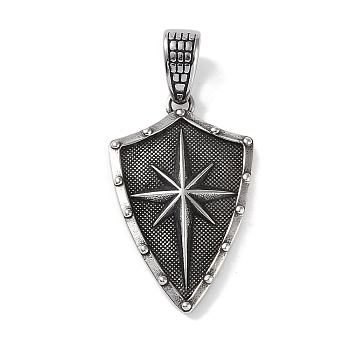Viking 316 Surgical Stainless Steel Pendants, Shield with Star Charm, Antique Silver, 38.5x24x5mm, Hole: 9x5mm