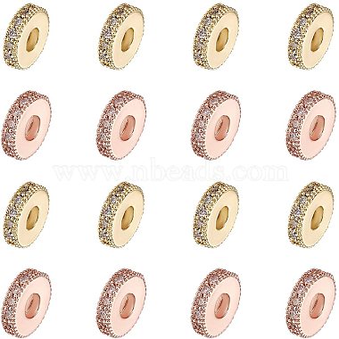 8mm Clear Flat Round Brass+Cubic Zirconia Beads