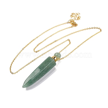 Natural Green Aventurine Bullet Shaped Perfume Bottle Pendant Necklaces(G-B089-02G-03)-2