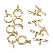 Tibetan Style Toggle Clasps, Cadmium Free & Lead Free, Donut, Golden, Donut: 12x1.5mm, Hole: 1.5mm, Bar: 8x19x1.5mm, Hole: 1.5mm, about 930sets/kg(TIBE-A001-25G)