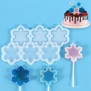 DIY Snowflake Lollipop Making Food Grade Silicone Molds, Candy Molds, for Edible Cake Topper Making, 6 Cavities, Christmas Theme, White, 100x175x4mm, Inner Diameter: 50x42.5mm, Fit for 2mm Stick(DIY-E051-06)