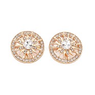 Rack Plating Alloy Crystal Rhinestone Cabochons, with Clear Glass, Faceted, Cadmium Free & Lead Free, Flat Round with Rotatable Sunflower, Light Gold, 28x9mm(PALLOY-S143-16)