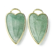 Natural Green Strawberry Quartz Pendants, Faceted Heart Charms, with Rack Plating Light Gold Plated Brass Edge, 34.5x18x7mm, Hole: 7x5mm(G-O204-02H)