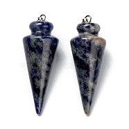 Natural Sodalite Pendants, with Platinum Brass Findings, Cone, 40~44x15~16mm, Hole: 3x7mm(G-K311-47F)