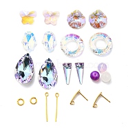 DIY Bling Drop Earring Making Kit, Including Butterfly & Shell & Teardrop & Triangle Glass Pendants & Linking Rings & Beads, Rhombus & Bar 304 Stainless Steel Stud Earring Finding, Golden, 122Pcs/box(DIY-SZ0009-28)