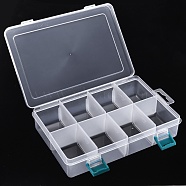 Plastic Bead Storage Container, Adjustable Dividers Box, Removable 8 Compartment Organizer Boxes, Rectangle, Clear, 22x14.5x4.7cm, Compartment: 6.2x4.4x4cm(CON-R014-04)