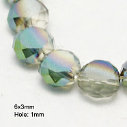 Electroplate Glass Beads, Half Plated, Faceted, Frosted, Flat Round, Gray, 6x3mm(EGLA-D028-01)