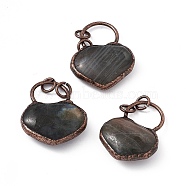 Natural Labradorite Big Pendants, Heart Charms, with Rack Plating Red Copper Tone Brass Findings, Cadmium Free & Lead Free, 43~46x32.5~36x12~13mm, Ring: 9x1.5mm, Hole: 6mm(G-D483-10AB)