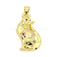 Real 18K Gold Plated Brass Micro Pave Cubic Zirconia Pendants, Cat, Colorful, 24.5x15.5x5mm, Hole: 4.5x3mm(KK-R159-36G)