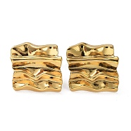 Ion Plating(IP) 304 Stainless Steel Textured Square Ear Studs for Women, Real 18K Gold Plated, 20x21mm(EJEW-P234-07G)