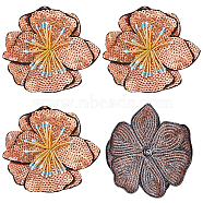 3D Flower Sequin Patches, Glittered Beaded Appliques, with Polyester, Costume Accessories, Sandy Brown, 110x100~110x3~6mm(PATC-WH0012-01A)