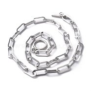 304 Stainless Steel Paperclip Chain Necklaces, with Toggle Clasps, Stainless Steel Color, 17.99 inch(45.7cm)(NJEW-O124-01P)