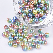 Rainbow ABS Plastic Imitation Pearl Beads, Gradient Mermaid Pearl Beads, Round, Colorful, 7.5~8x7~7.5mm, Hole: 1.6mm(X-OACR-Q174-8mm-07)