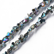 Electroplate Transparent Glass Beads Strands, AB Color Plated, Half Plated, Faceted, Butterfly, Cadet Blue, 8x10x6mm, Hole: 1mm, about 100pcs/strand, 28.74 inch(73cm)(EGLA-N002-20A-D06)