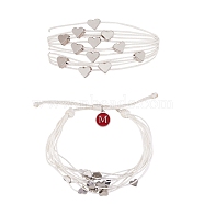 Multi String Cord Bracelet with Initial Letter M Charm, Heart Adjustable Bracelet for Women, White, Inner Diameter: 1-3/4~3-1/4 inch(4.5~8.2cm)(BJEW-SW00042-05)