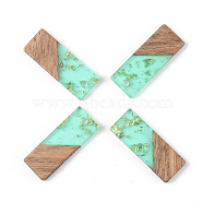 Transparent Resin & Walnut Wood Pendants, with Gold Foil, Rectangle, Pale Turquoise, 23x8.5x3mm, Hole: 2mm(RESI-S389-059A-B02)