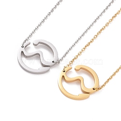 304 Stainless Steel Wave Pendant Necklace for Women, Mixed Color, 16.46 inch(41.8cm)(NJEW-G019-02)