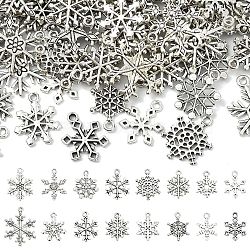 96Pcs 16 Styles Tibetan Style Alloy Pendants, Lead Free & Cadmium Free, Snowflake, Antique Silver, 18.5~29x14~22x1~3mm, Hole: 1.2~2mm, 6pcs/style(FIND-YW0008-69)