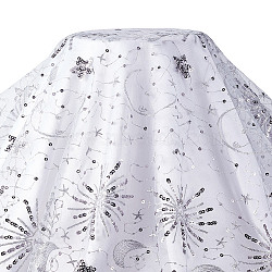 Sequin Star Moon Pattern Embroidered Polyester Mesh Fabrics, for DIY Sewing Dress, Dark Gray, 125~130x0.1cm(DIY-WH0530-45B)