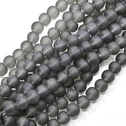 Transparent Glass Bead Strands, Frosted, Round, Gray, 10mm, Hole: 1.3~1.6mm, about 80pcs/strand, 31.4 inch(GLAA-S031-10mm-12)