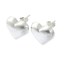 Heart Brass Stud Earrings, Long-Lasting Plated, Silver, 16x18mm(EJEW-D098-07S)