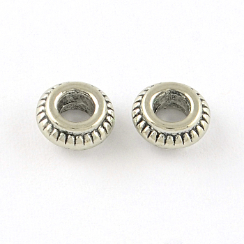 Tibetan Style Rondelle Alloy Spacer Beads, Cadmium Free & Lead Free, Antique Silver, 7x3mm, Hole: 3mm, about 2220pcs/1000g