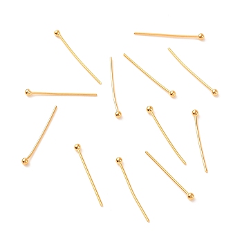 Brass Ball Head Pins, Real 18K Gold Plated, 21x2mm, Pin: 0.7mm, 21 Gauge, Head: 2mm